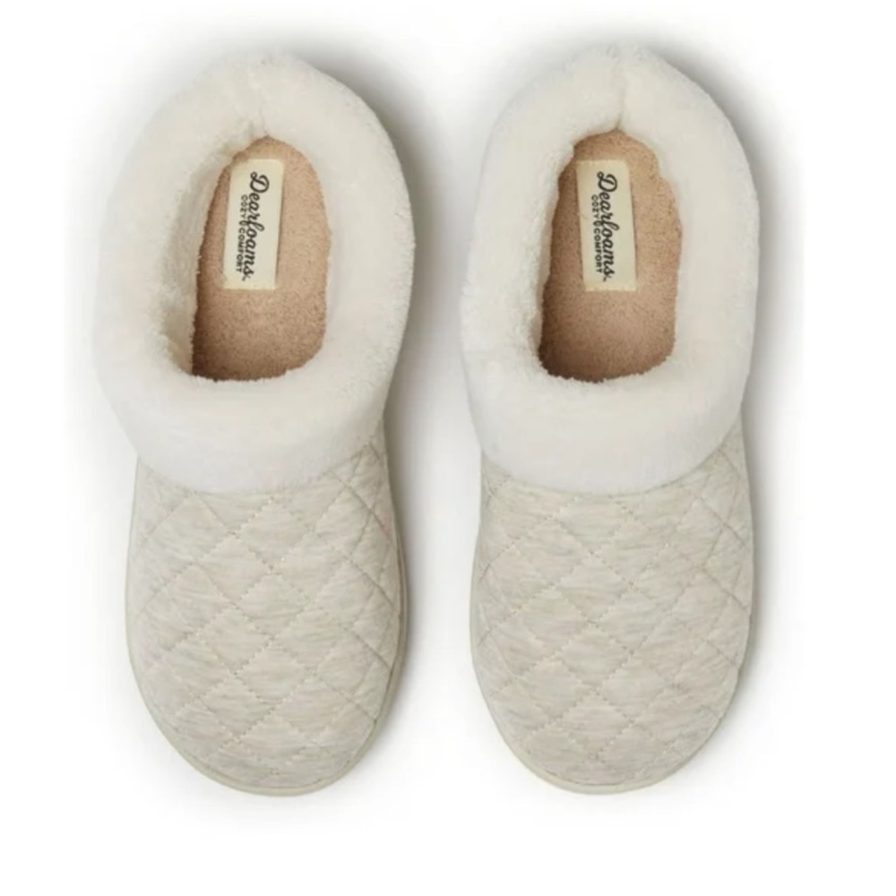 Dearfoams Cream Color Cozy Comfort Women's Quilted Jersey Clog